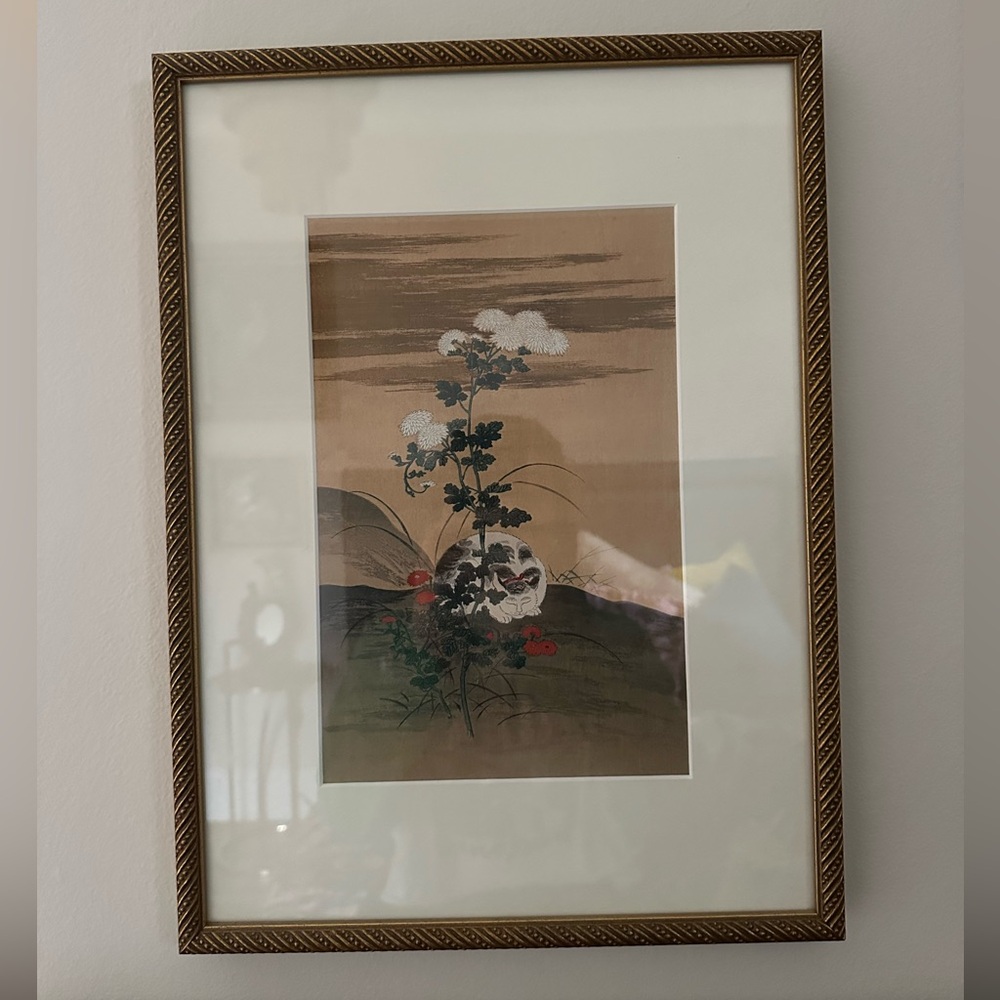 Japanese Woodblock Print A White Cat Hanabusa Itcho 1920s Framed